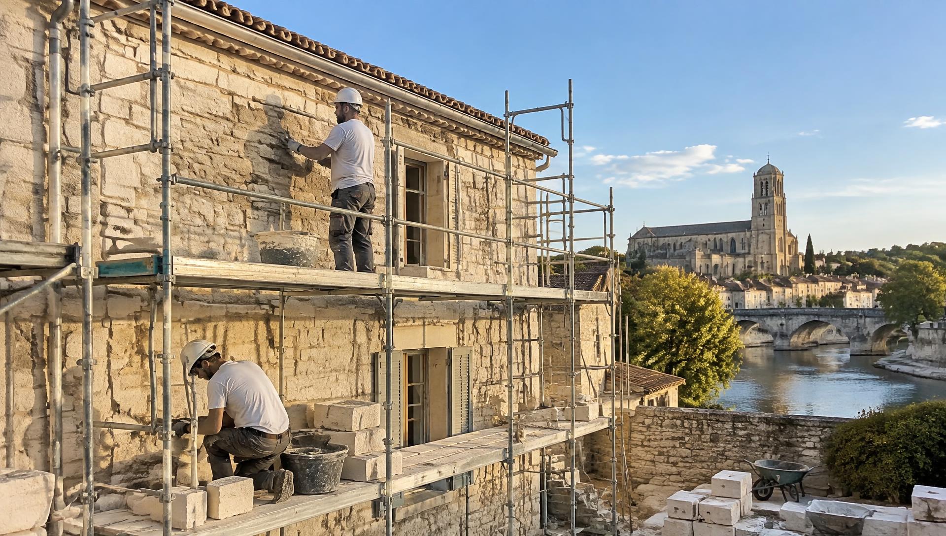 Chantier de rénovation d'une maison en pierre à Saintes